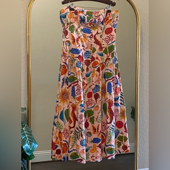 Farm Rio Bright Farm Strapless Linen Midi Dress Size L - Picture 8 of 16